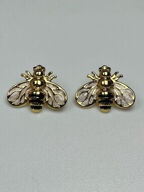 Black & Gold Bee Earrings Enamel Honey Bee Stud  Hypoallergenic Nature Insect